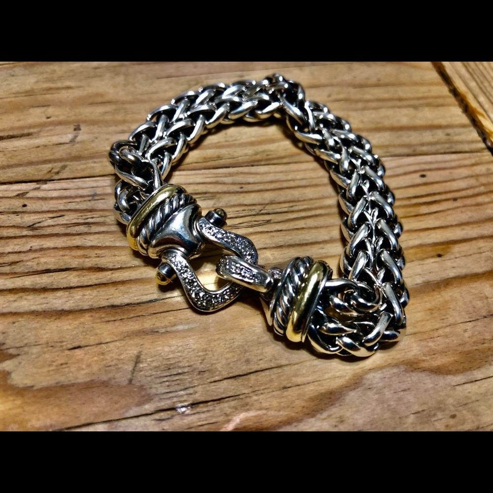 VINTAGE RARE!! David Yurmam Diamond double wheat chain buckle bracelet